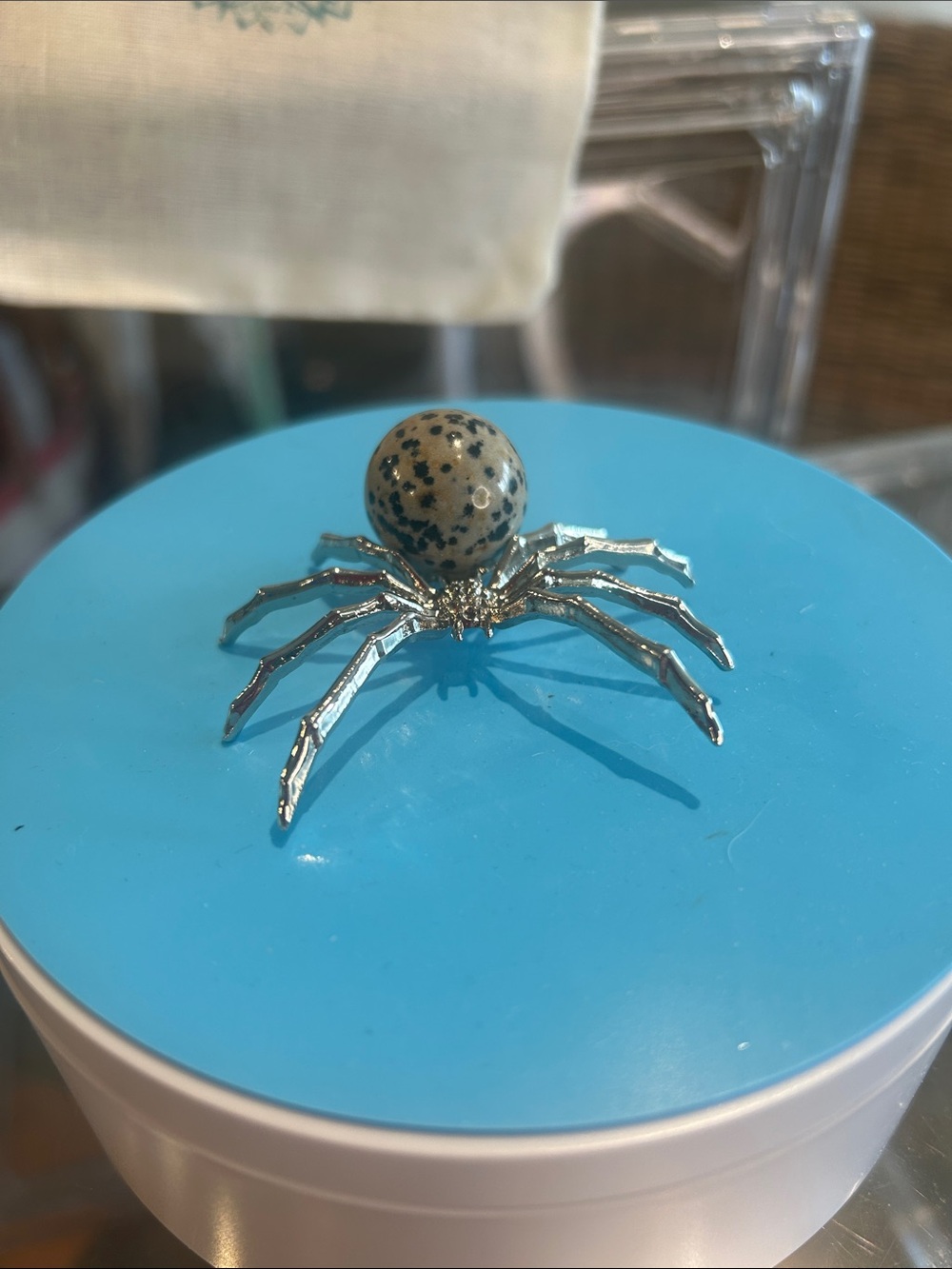 Dalmatian Stone Silver Spider 2.5”x 2”Known As “The Stone Of Friendship” NWT - Picture 3 of 6